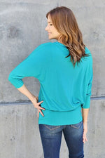 Basic Bae Full Size Round Neck Batwing Sleeve Blouse - Ladyez
