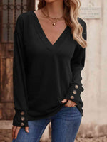 V-Neck Long Sleeve Top - Ladyez