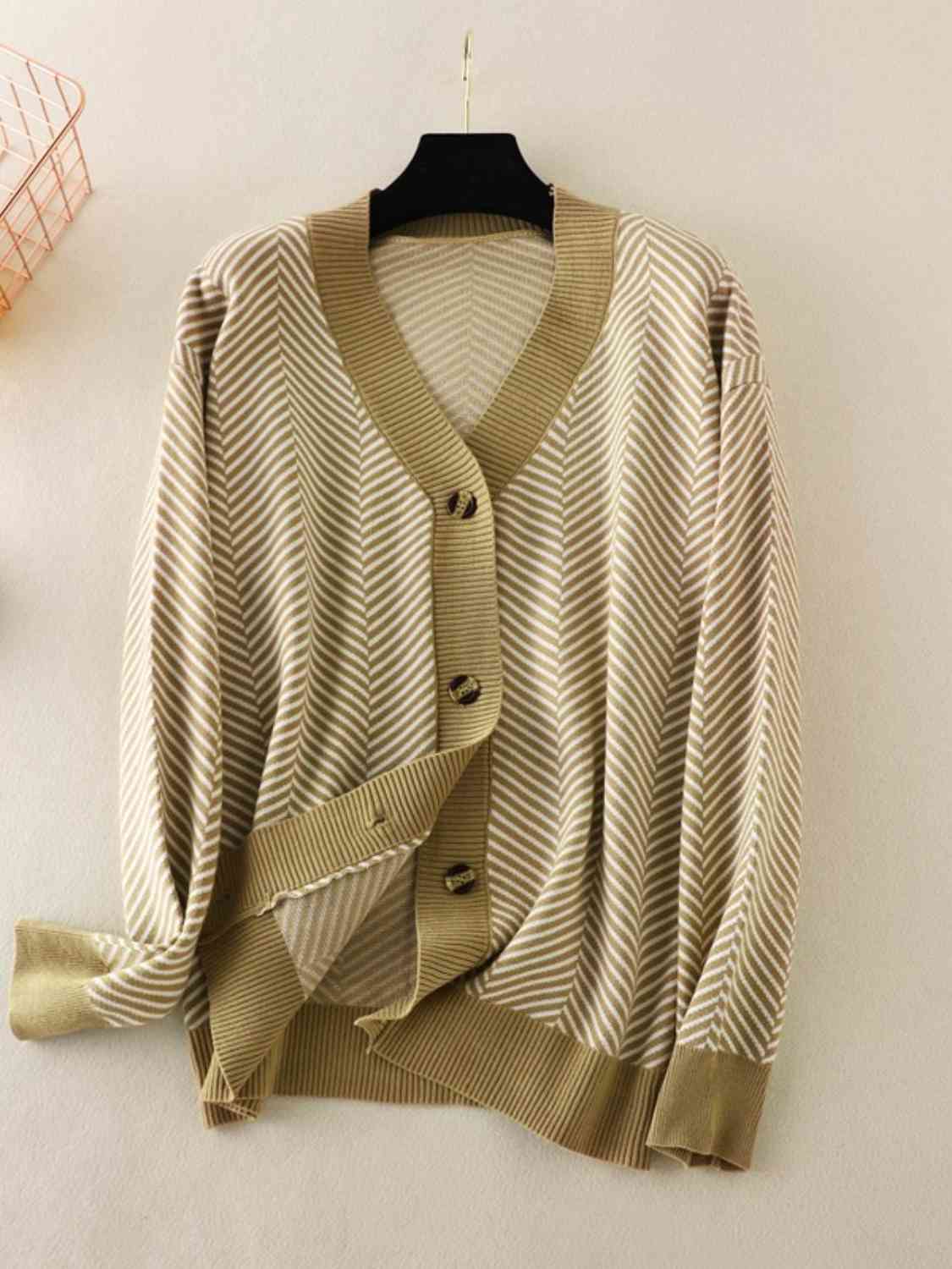 Button Down V-Neck Cardigan - Ladyez