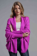 Double Take Dolman Sleeve Open Front Ribbed Trim Longline Cardigan - Ladyez