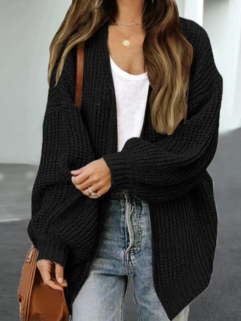 Drop Shoulder Balloon Sleeve Cardigan - Ladyez