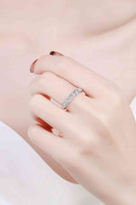Moissanite Rhodium-Plated Half-Eternity Ring - Ladyez