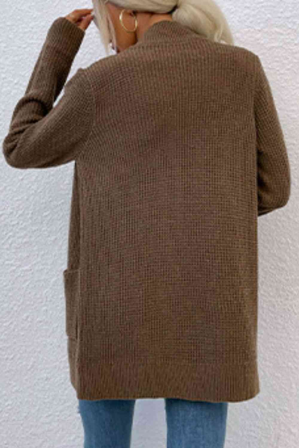Open Front Rib-Knit Cardigan with Pockets - Ladyez