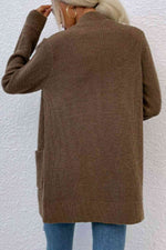 Open Front Rib-Knit Cardigan with Pockets - Ladyez