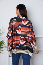 Geometric Striped Splicing Round Neck Blouse - Ladyez