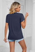 Contrast Trim Petal Sleeve V-Neck Top - Ladyez