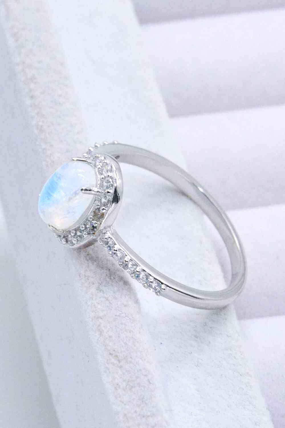 925 Sterling Silver Natural Moonstone Halo Ring - Ladyez