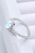 925 Sterling Silver Natural Moonstone Halo Ring - Ladyez