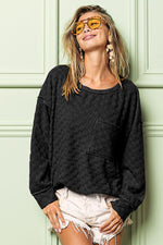 BiBi Checkered Round Neck Exposed Seam Top - Ladyez