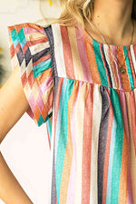 Multicolored Stripe Flutter Sleeve Blouse - Ladyez