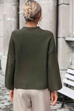 Mock Neck Dropped Shoulder Pullover Sweater - Ladyez