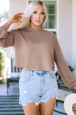 Round Neck Drop Shoulder Long Sleeve Top - Ladyez