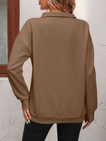 Zip-Up Dropped Shoulder Sweatshirt - Ladyez