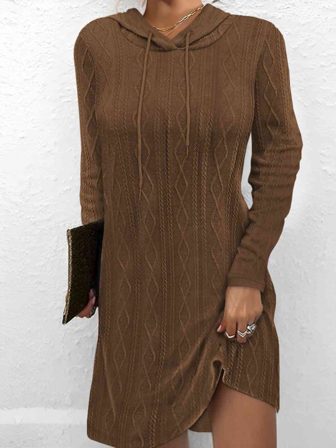 Drawstring Hooded Sweater Dress - Ladyez