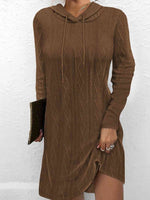 Drawstring Hooded Sweater Dress - Ladyez