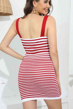Striped Straight Neck Bodycon Dress - Ladyez