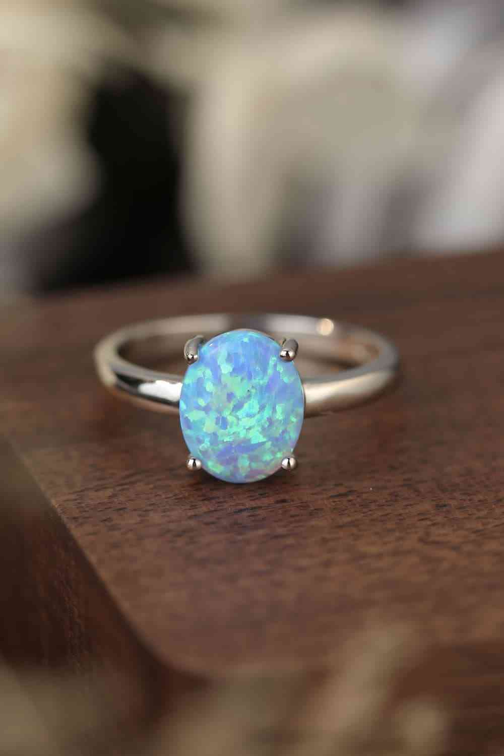 925 Sterling Silver Opal Solitaire Ring - Ladyez