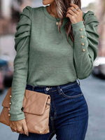 Round Neck Puff Sleeve Sleeve Blouse - Ladyez