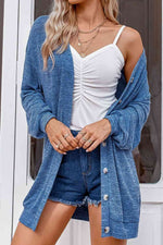 Buttoned V-Neck Long Sleeve Cardigans - Ladyez