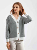 Button Down V-Neck Cardigan - Ladyez