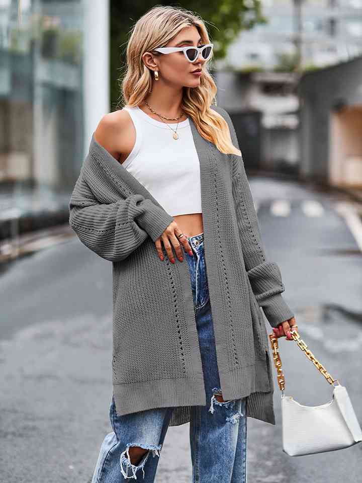 Long Sleeve Waffle-Knit Cardigan - Ladyez