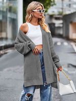 Long Sleeve Waffle-Knit Cardigan - Ladyez