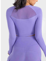 Square Neck Long Sleeve Cropped Sports Top - Ladyez