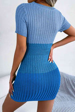 Color Block Cutout Short Sleeve Sweater Dress - Ladyez