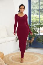 Round Neck Long Sleeve Maxi Wrap Dress - Ladyez