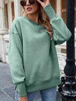 Dropped Shoulder Slit Sweatshirt - Ladyez