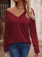 V-Neck Long Sleeve Top - Ladyez