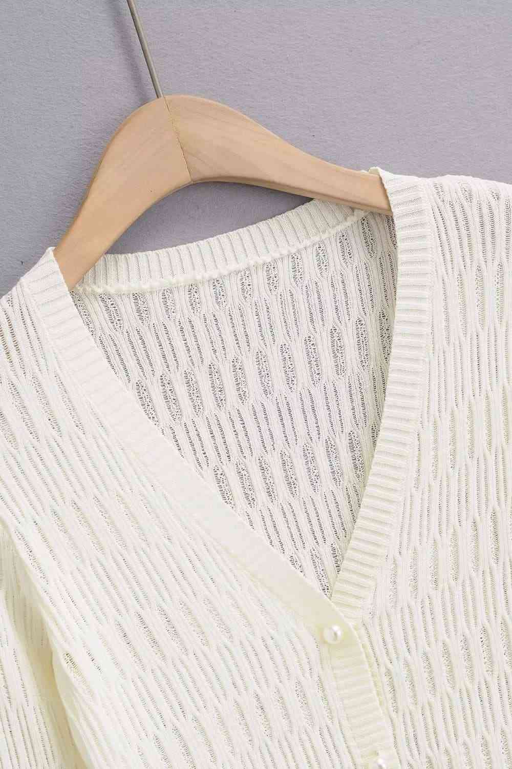 Button Down Long Sleeve Cropped Cardigan - Ladyez