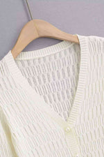 Button Down Long Sleeve Cropped Cardigan - Ladyez