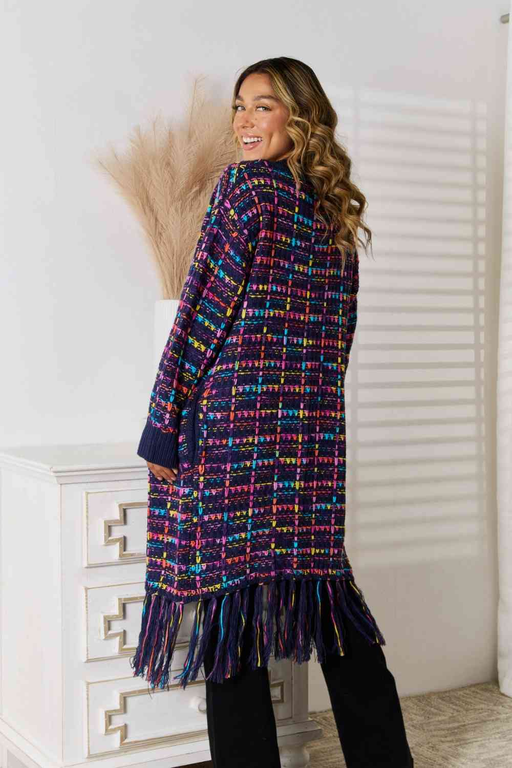 Fringe Hem Open Front Cardigan - Ladyez