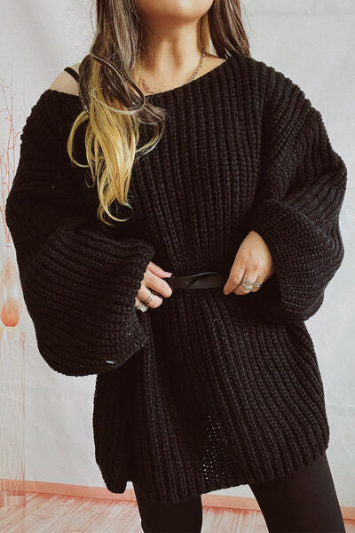 Boat Neck Dropped Shoulder Mini Sweater Dress - Ladyez