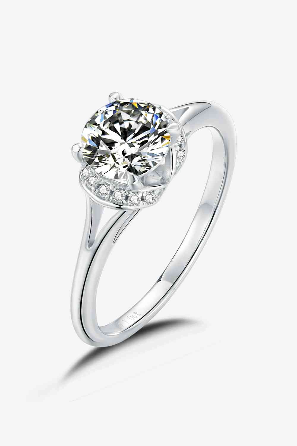 1 Carat Moissanite 925 Sterling Silver Split Shank Ring - Ladyez