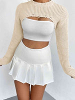 Distressed Long Sleeve Cropped Sweater - Ladyez