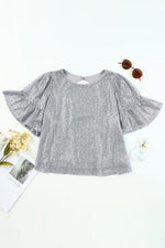 Sequin Cutout Round Neck Blouse - Ladyez