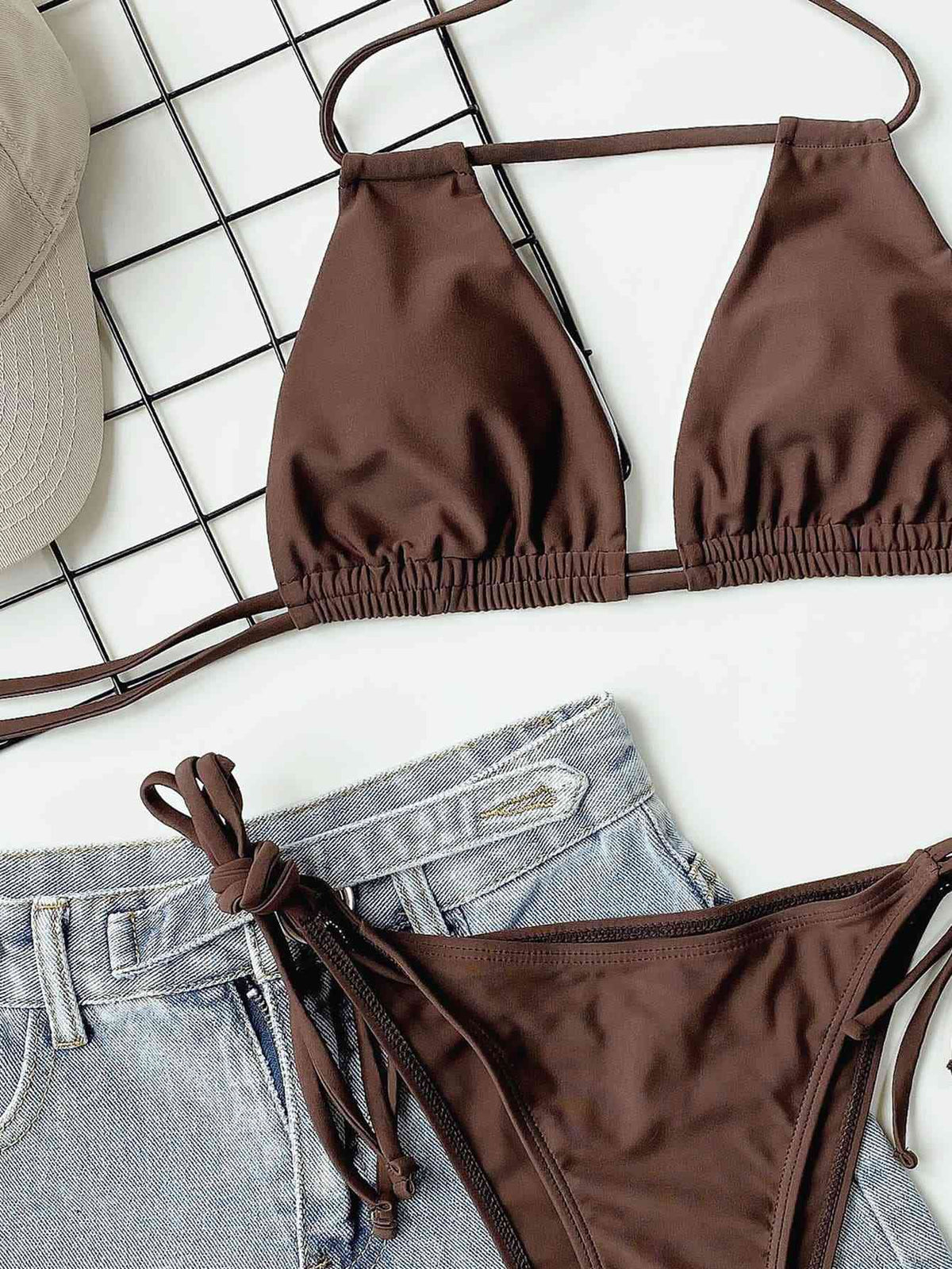 Halter Neck Ruched Bikini Set - Ladyez