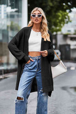 Open Front Dropped Shoulder Longline Cardigan - Ladyez