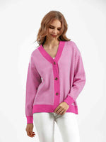 Button Down V-Neck Cardigan - Ladyez