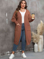 Plus Size Long Sleeve Pocketed Cardigan - Ladyez