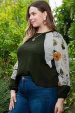 Plus Size Floral Waffle-Knit Round Neck Blouse - Ladyez