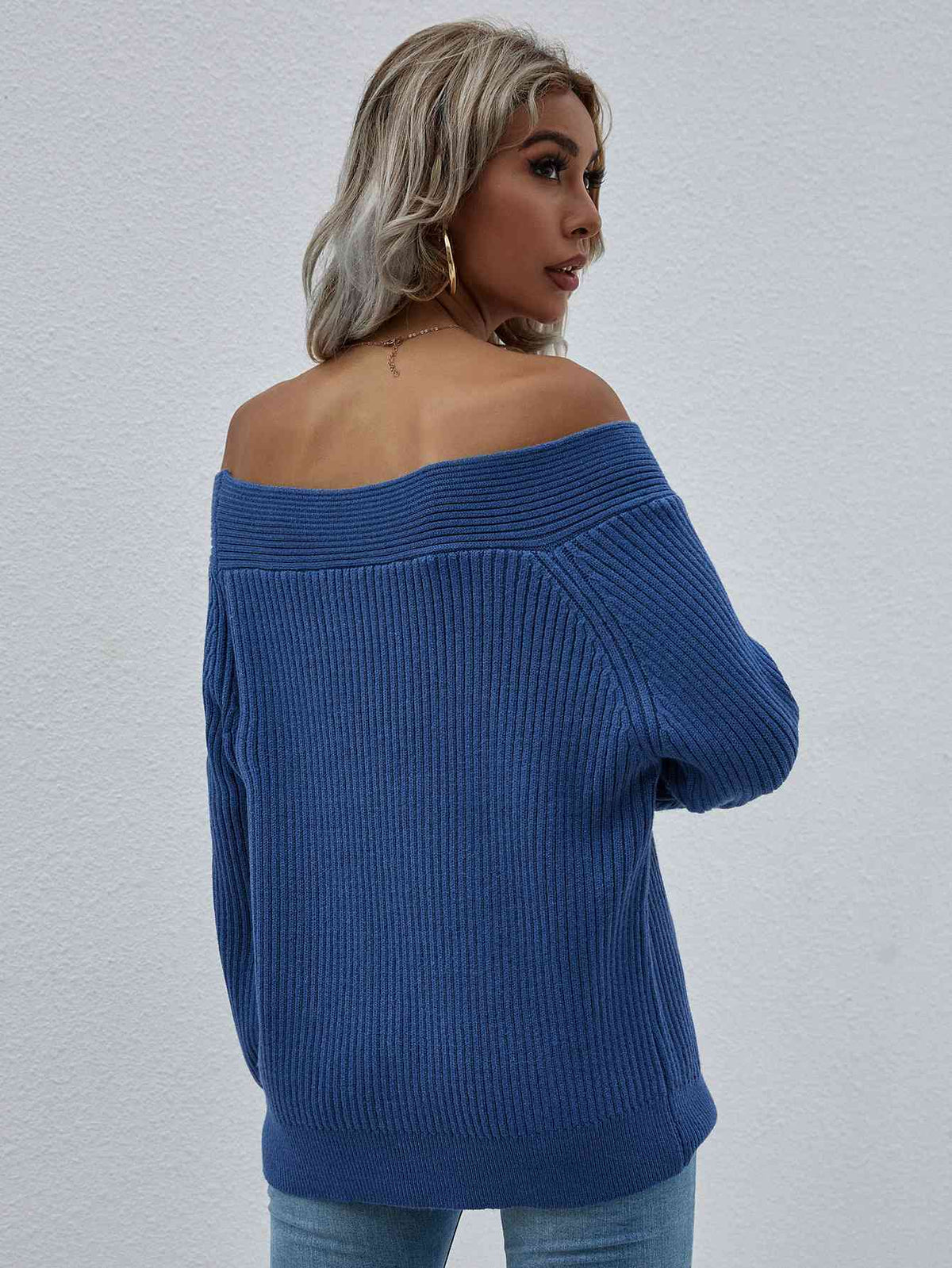 Double Take Off-Shoulder Rib-Knit Sweater - Ladyez