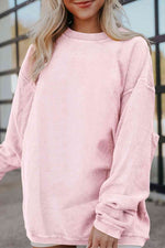 Ribbed Round Neck Drop Shoulder Sweatshirt - Ladyez