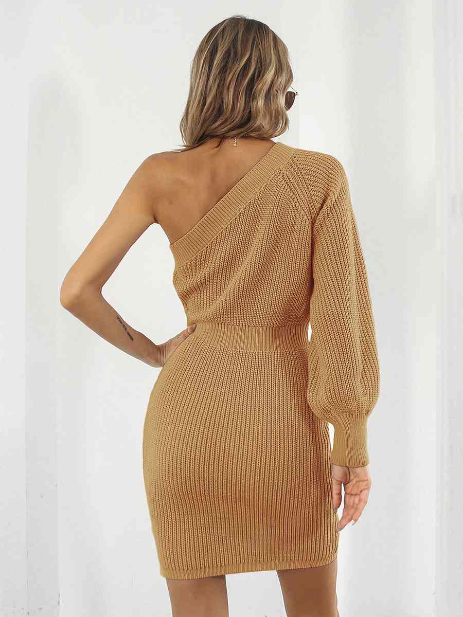 One-Shoulder Mini Sweater Dress - Ladyez