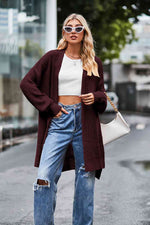 Open Front Dropped Shoulder Longline Cardigan - Ladyez