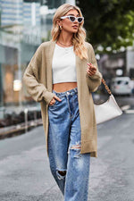 Open Front Dropped Shoulder Longline Cardigan - Ladyez