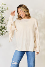 Celeste Full Size Fringe Detail Long Sleeve Blouse - Ladyez