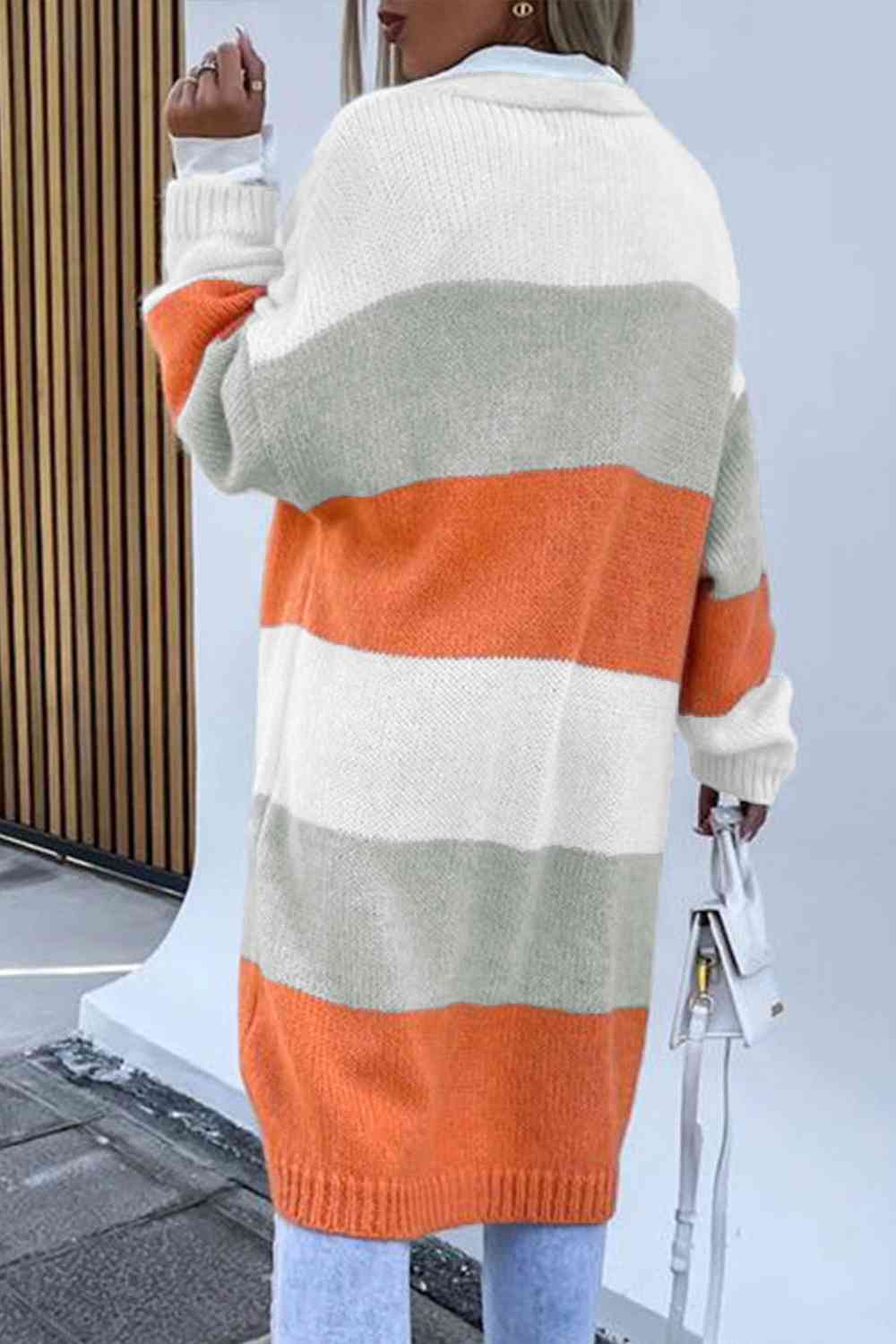 Color Block Open Front Duster Cardigan - Ladyez